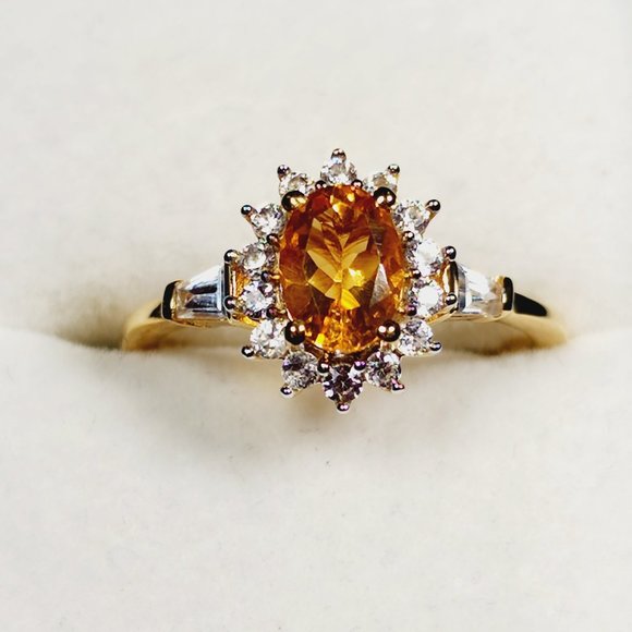 Jalisco Fire Opal & White Zircon ring in 14K YG vermeil over 925 SS 1.20 ct sz 7 - Picture 1 of 6